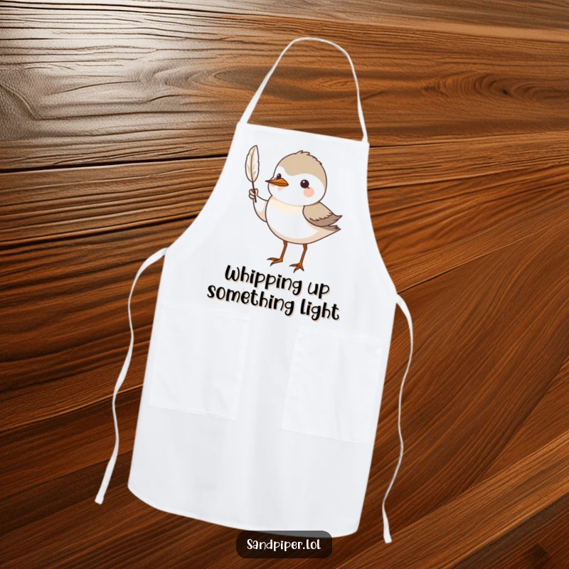 Funny Apron: A sandpiper bird proudly displays a tiny feather, bringing gentle beauty to kitchen tasks.