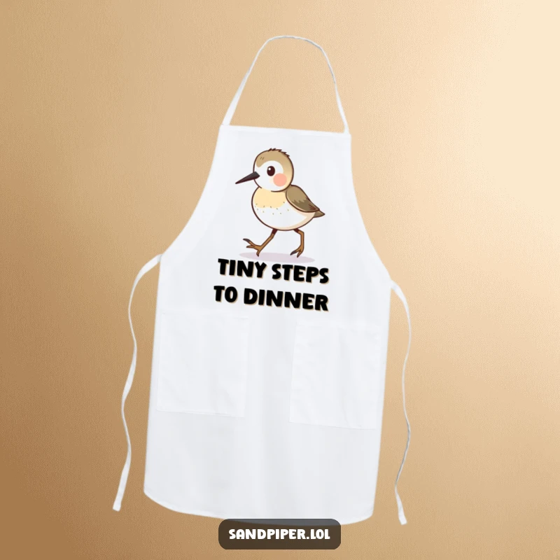 Funny Sandpiper Apron depicting a busy sandpiper character walking with tiny steps, great for themed kitchens.