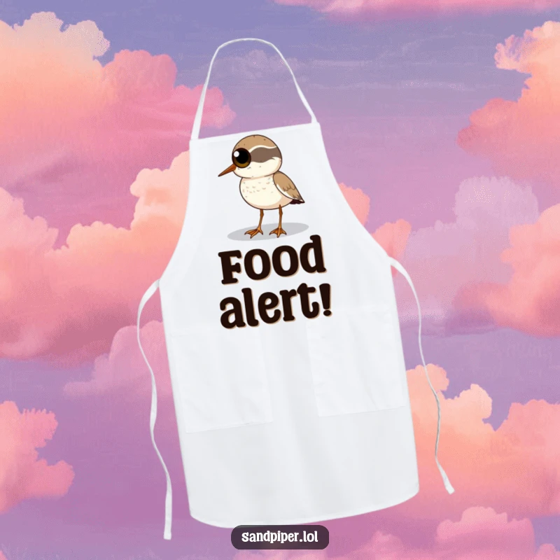 Funny Sandpiper Apron: A sandpiper with big eyes scans the horizon, adding humor to this cooking apron.