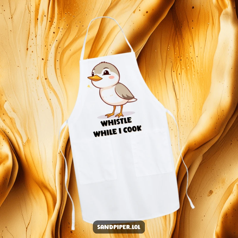 Funny Sandpiper Apron: A sandpiper joyfully chirps while ready to cook, adding humor and cheer to the kitchen.