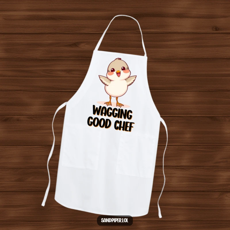 Funny Sandpiper Apron featuring a cute bird wagging its tail with happy enthusiasm.