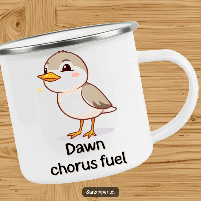 Funny Sandpiper Camping Mug: A sandpiper chirps contentedly, ready to share a warm drink by the campfire.