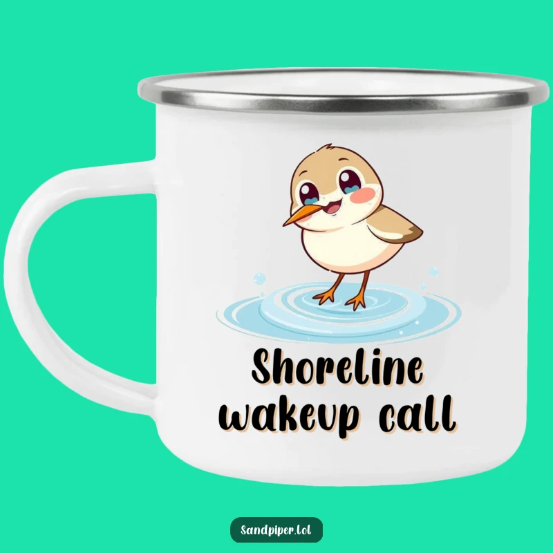 Funny Enamel Sandpiper Wave Dip Camping Mug - Humorous Outdoor Gift