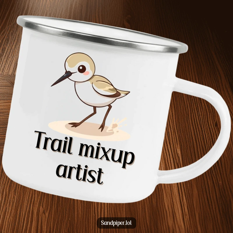 Funny Sandpiper Zigzag Camping Mug: A sturdy mug with a sandpiper's funny zigzagging, great for a funny gift.