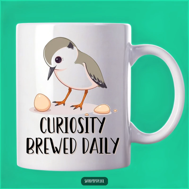 Funny Bird Mug: Sandpiper Pecking Shell - Curious Collector's Gift