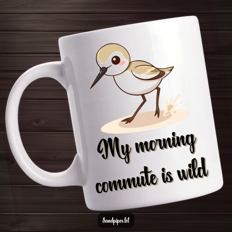 Funny Sandpiper Zigzag Mug: A playful sandpiper in mid-dart, embodying quick, energetic movement as a humorous gift.