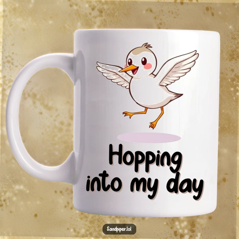 Funny Mug: Happy sandpiper with outstretched wings takes a graceful hop, embodying freedom and joy.