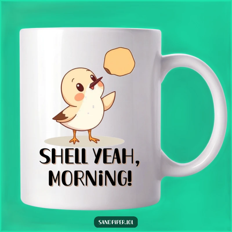 Funny Sandpiper Mug: Surprised by Seashell, Beach Humor Gift