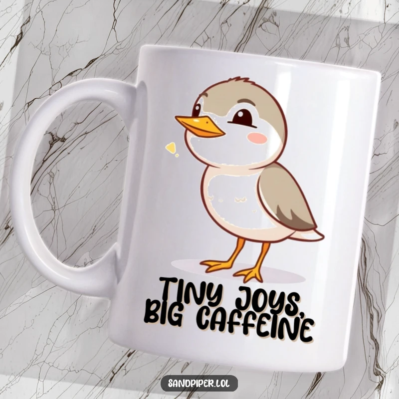 Funny Sandpiper Mug: A shy but happy sandpiper lets out a sweet chirp, conveying gentle joy and charm.
