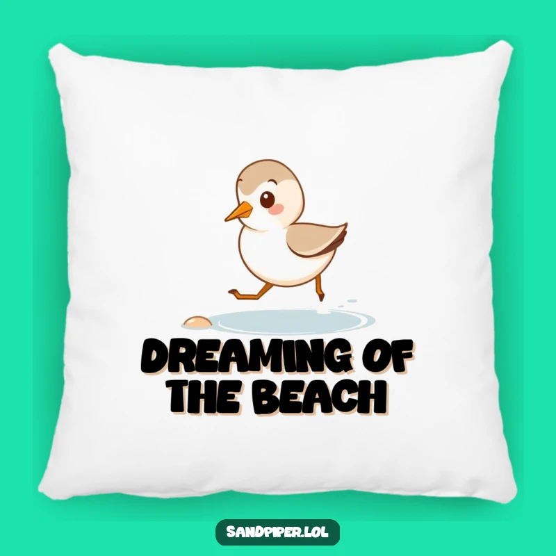 Funny Beach Pillow: Sandpiper Running - Comfy Coastal Accent