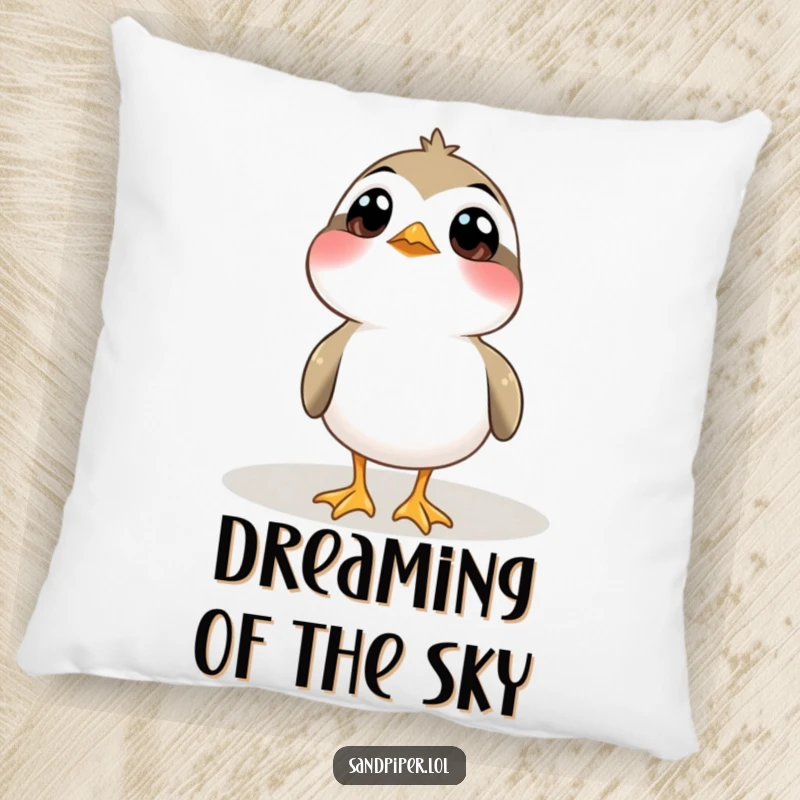 Funny Pillow: A sandpiper with wide, innocent eyes looks up, adding a touch of curiosity to your decor.
