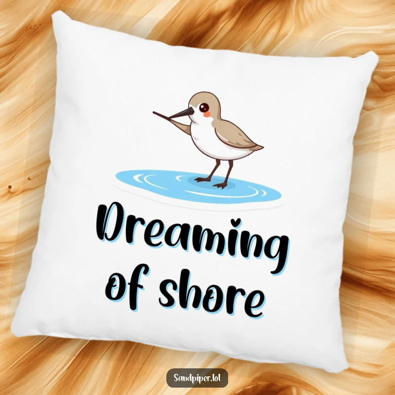 Funny Sandpiper Pillow: A sandpiper points its beak towards the ocean on this humorous accent pillow.
