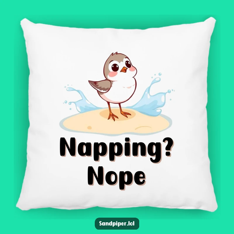 Funny Sandpiper Pillow - Surprised Wave Splash Accent, Hilarious Decor
