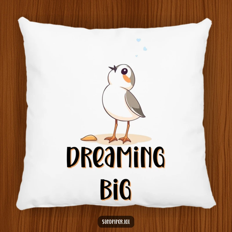 Funny Sandpiper Pillow: Plush cushion featuring a bird in a comical pose of skyward wonder, perfect for cozying up.