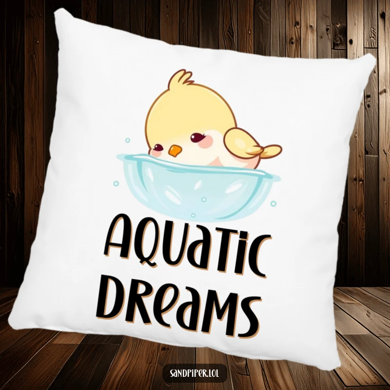 Funny pillow of a bird playfully dipping its head underwater, creating small, cheerful splashes for added amusement.