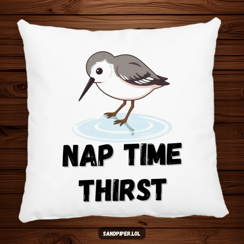 Funny Sandpiper Dip Pillow with a bird dipping its beak into water, soft and humorous.