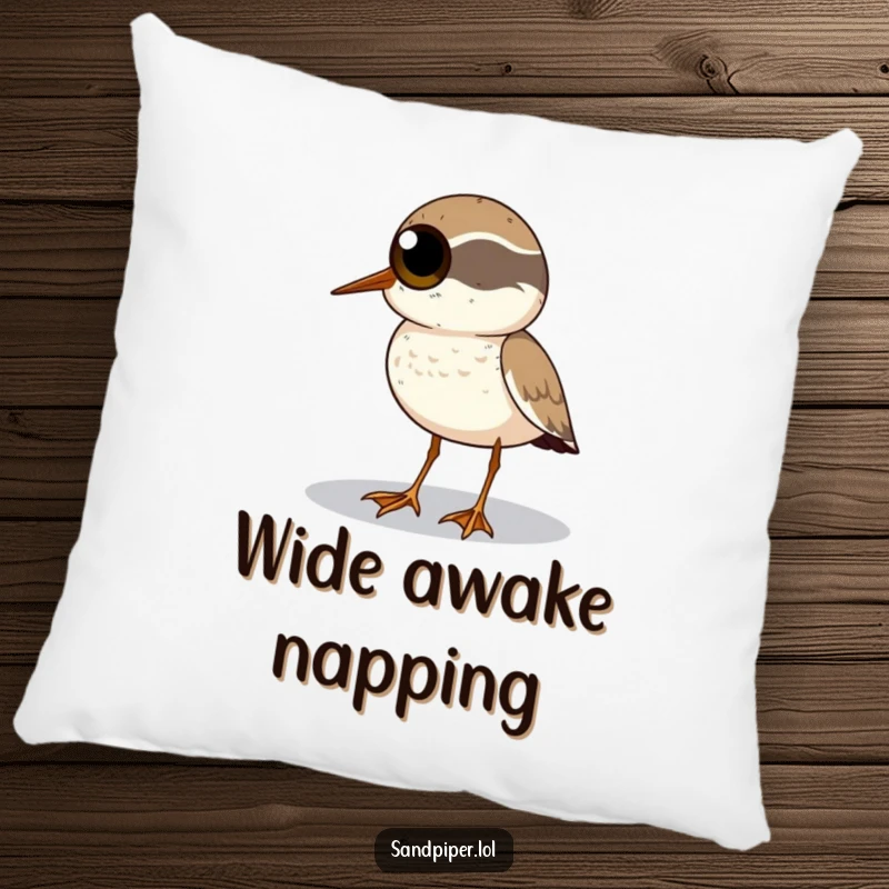 Funny Sandpiper Pillow: A sandpiper with big, round eyes scans the horizon on this humorous accent pillow.