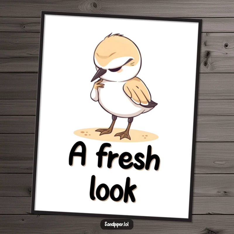 Funny Digital Art Print: A cute sandpiper looks blissful while preening its feathers, exuding peace and contentment.