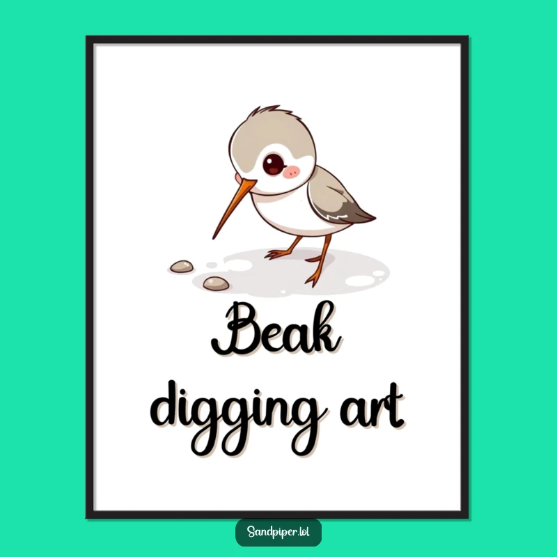 Funny Sandpiper Digital Art: Digging Bird Scene, Instant Nature Decor Download Gift