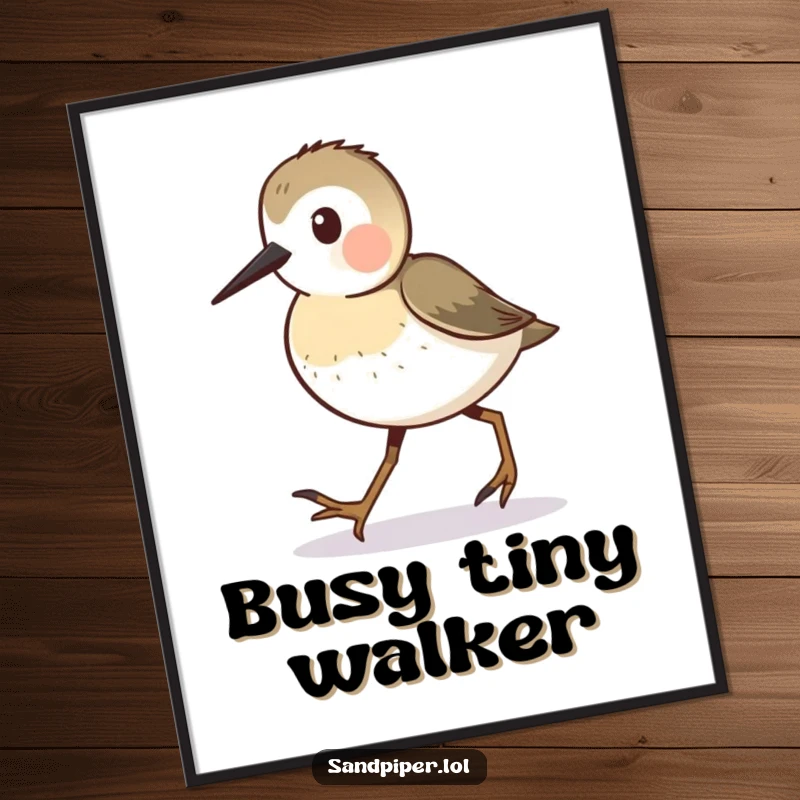 Funny Sandpiper Digital Art print of a busy sandpiper character walking with tiny steps, ideal for inspiring decor.