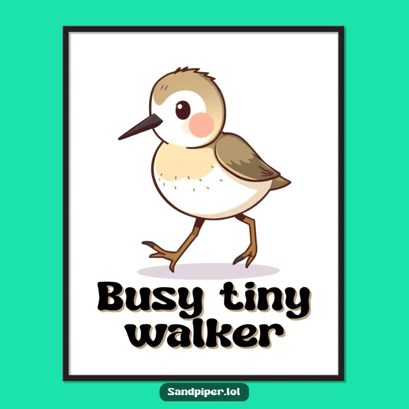 Funny Sandpiper Digital Art: Tiny Steps Scene, Instant Cute Decor Download Gift