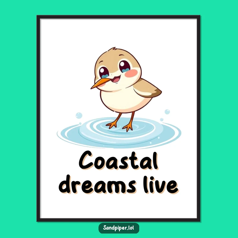 Funny Joyful Sandpiper Wave Dip Digital Art - Humorous Instant Download Gift