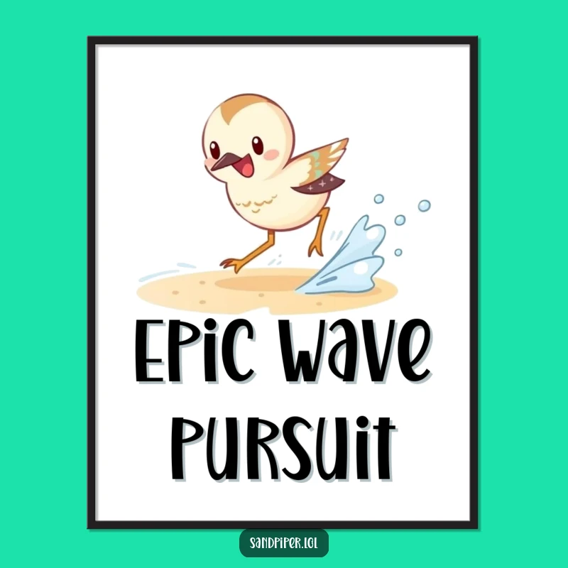 Funny Sandpiper Digital Art: Chasing Waves Scene, Instant Beach Decor Download Gift