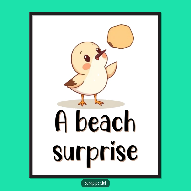 Funny Digital Art: Sandpiper Seashell Surprise, Instant Beach Gift