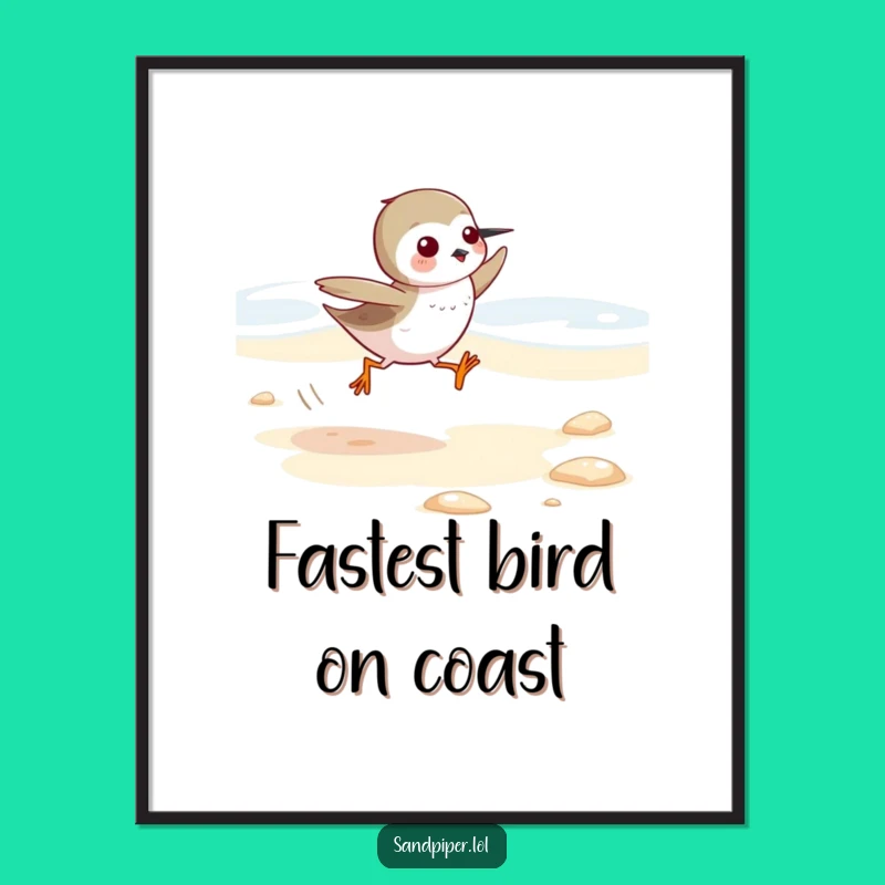 Funny Sandpiper Digital Art: Energetic Beach Runner Print, Instant Humorous Decor