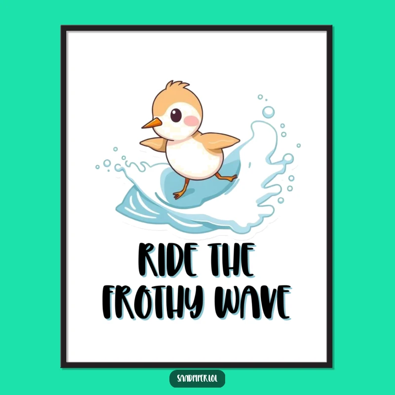 Funny Sandpiper Digital Art: Playful Wave Chase Print, Instant Download Funny Gift
