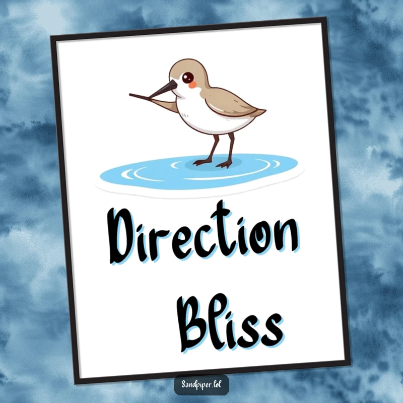 Funny Sandpiper Digital Art: A sandpiper points its beak towards the ocean for humorous downloadable directional decor.