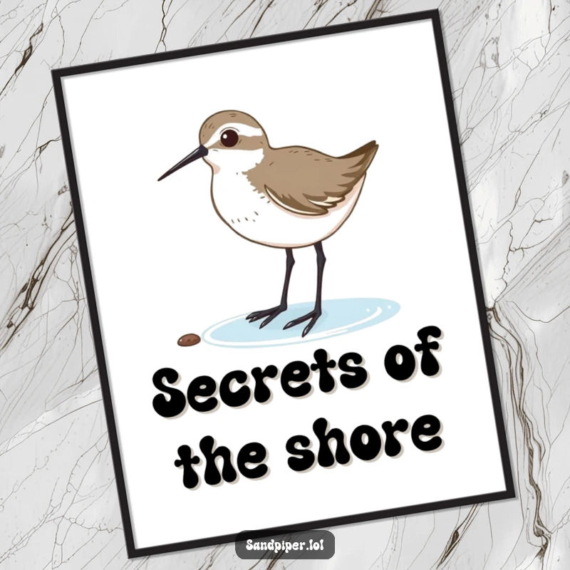 Funny digital art print of a sandpiper with its head tilted, listening intently, perfect for wall decor. A great funny gift.