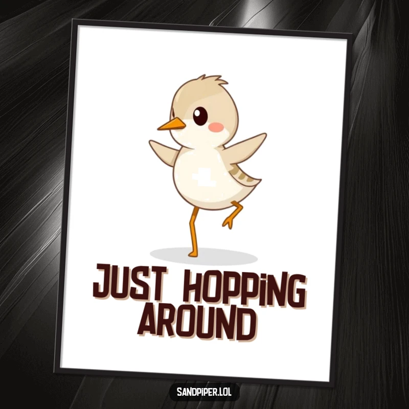 Funny sandpiper digital art print of a bird hopping with a determined and happy gait, vibrant and energetic.