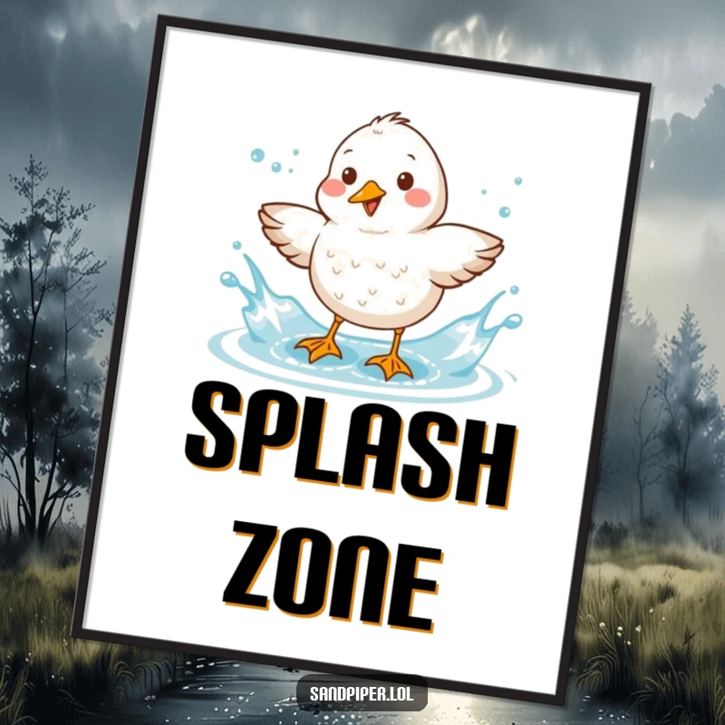 Funny Sandpiper Digital Art: A delightful sandpiper shakes wet feathers with a joyful splash, perfect for instant wall decor.