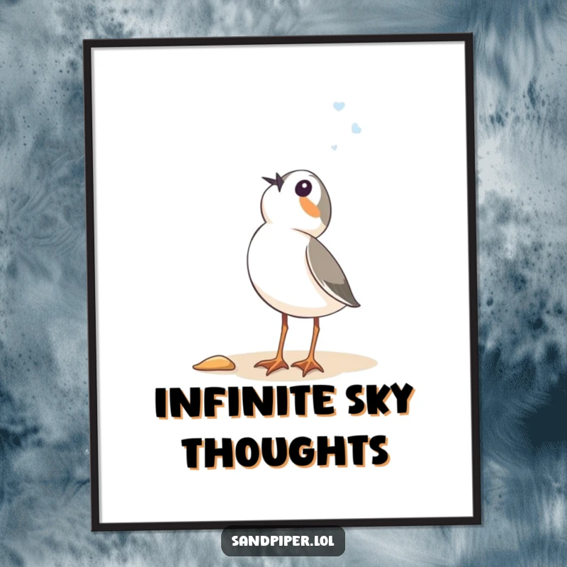 Funny Sandpiper Digital Art Print: High-resolution artwork of a bird looking up with comical, blissful wonder, ready to download.