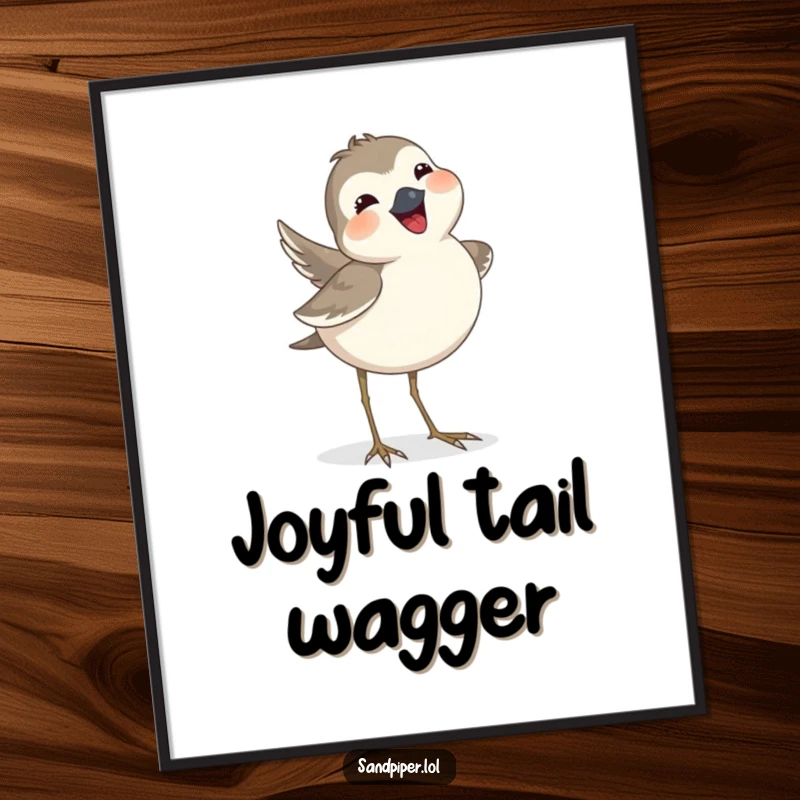 Funny sandpiper digital art print of a bird joyfully wagging its tail feathers, perfect for instant, cheerful wall decor.