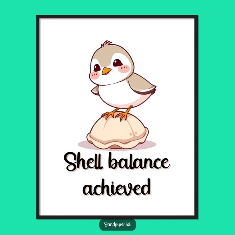 Funny Giggling Sandpiper Shell Balance Digital Art - Humorous Instant Download