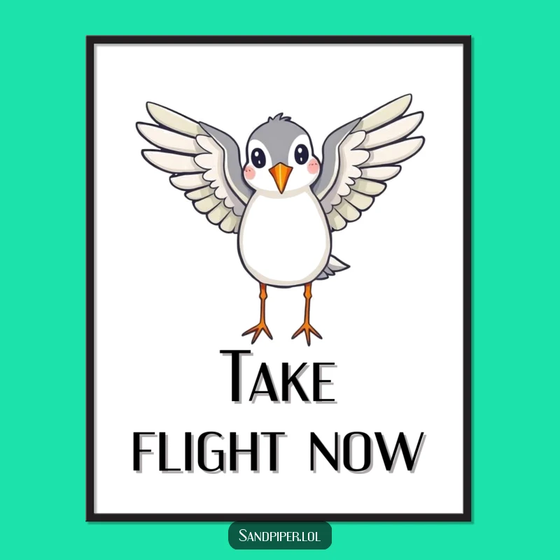 Funny Sandpiper Digital Art: Ready to Fly Print, Instant Humorous Gift