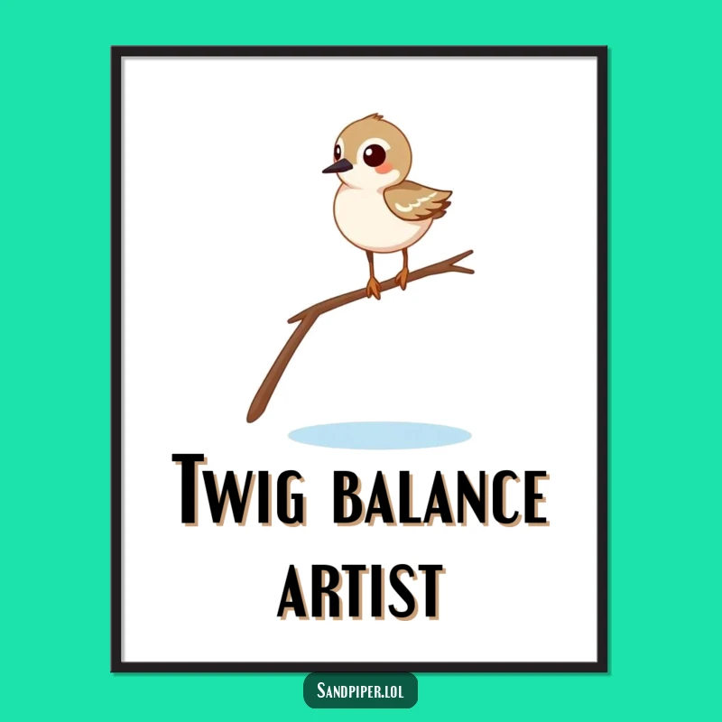 Funny Sandpiper Balancing Digital Art - Instant Comical Bird Download