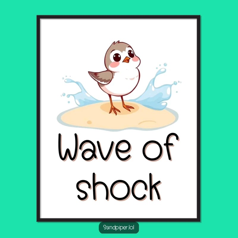Funny Sandpiper Digital Art - Wave Splash Surprise, Instant Download Gift