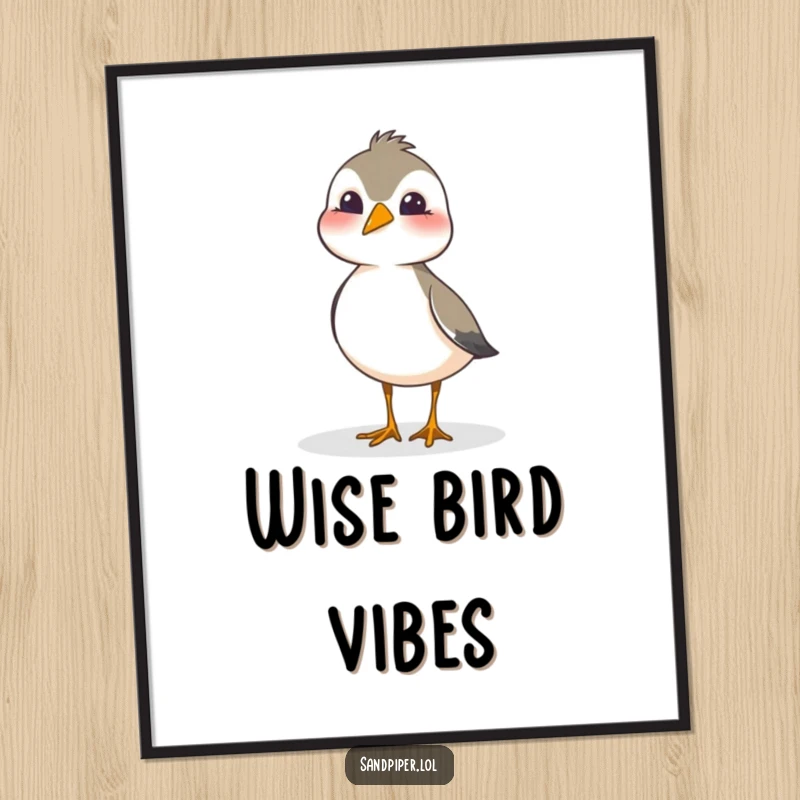 Funny sandpiper digital art print of a bird tilting its head with a sweet, playful, and curious expression.