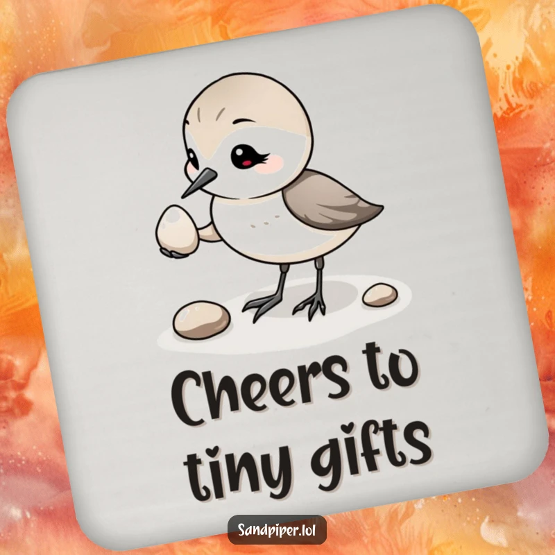 Funny Sandpiper Pebble Coasters: Humorous coasters featuring a sandpiper's pebble offering, an ideal funny gift.