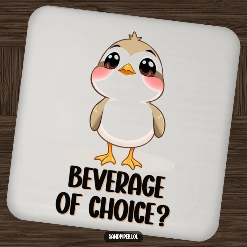 Funny Coaster: A sandpiper with wide, curious eyes looks up, bringing a sense of wonder to your drink.