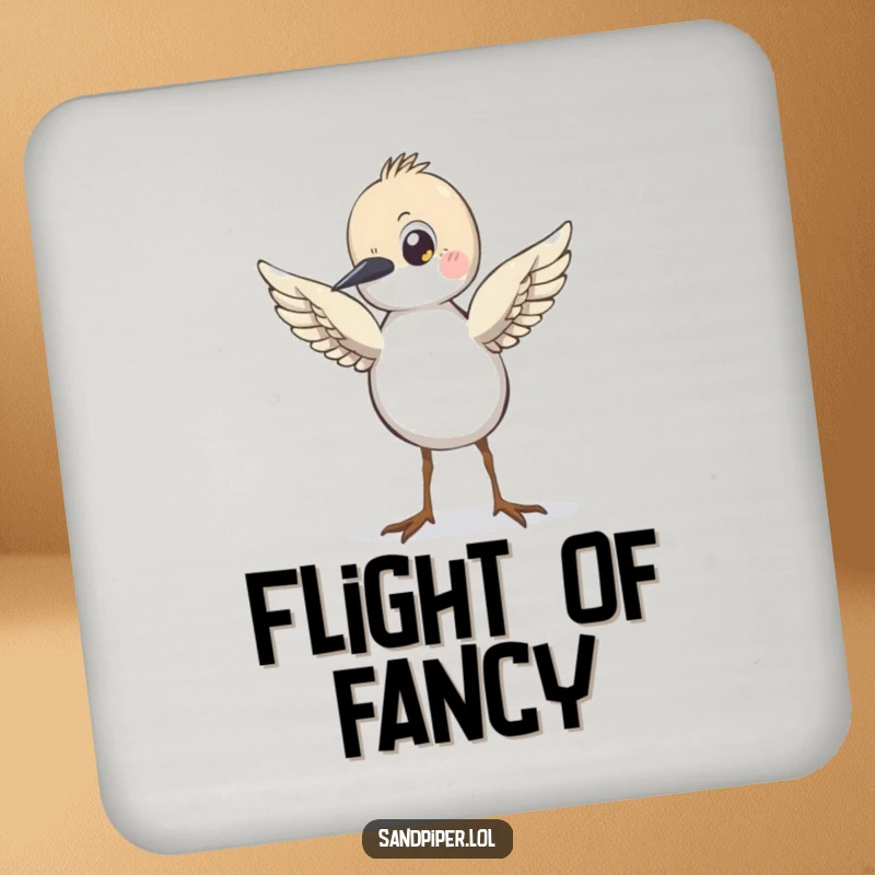 Funny Sandpiper Coasters, set of coasters featuring a cartoon bird with wings slightly raised, looking ready for flight, protecting tables.