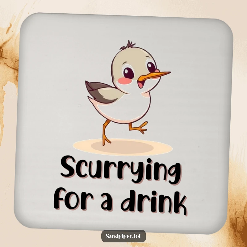 Funny Coaster: A sandpiper bird in a sideways scurry, adding playful energy to your drink station.