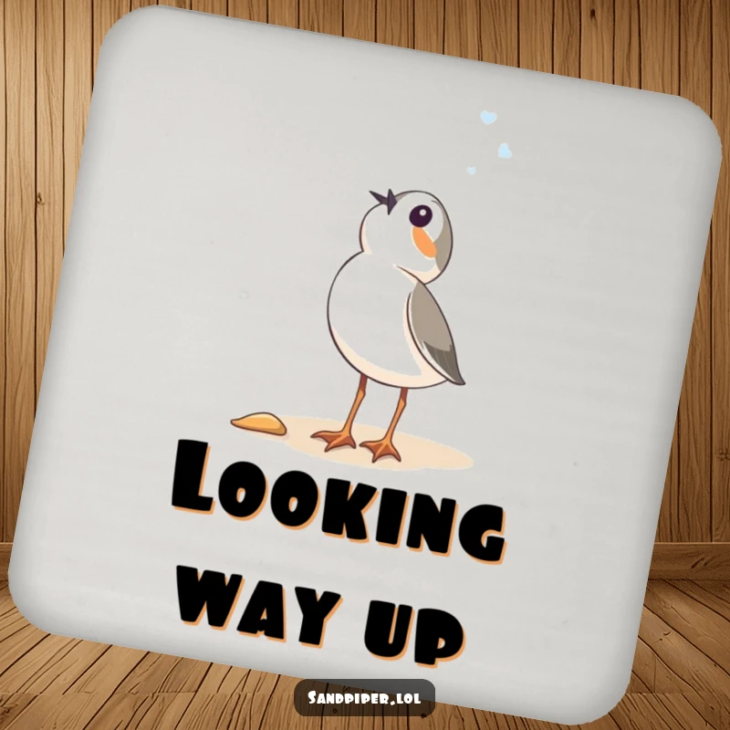 Funny Sandpiper Coaster: A durable coaster showing a bird in a state of hilarious, skyward wonder, perfect for protecting surfaces.