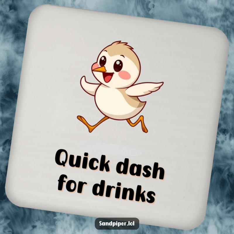Funny Sandpiper Coasters (Set of 4) depicting a cute bird character in a happy, quick dash, protecting surfaces with humor.