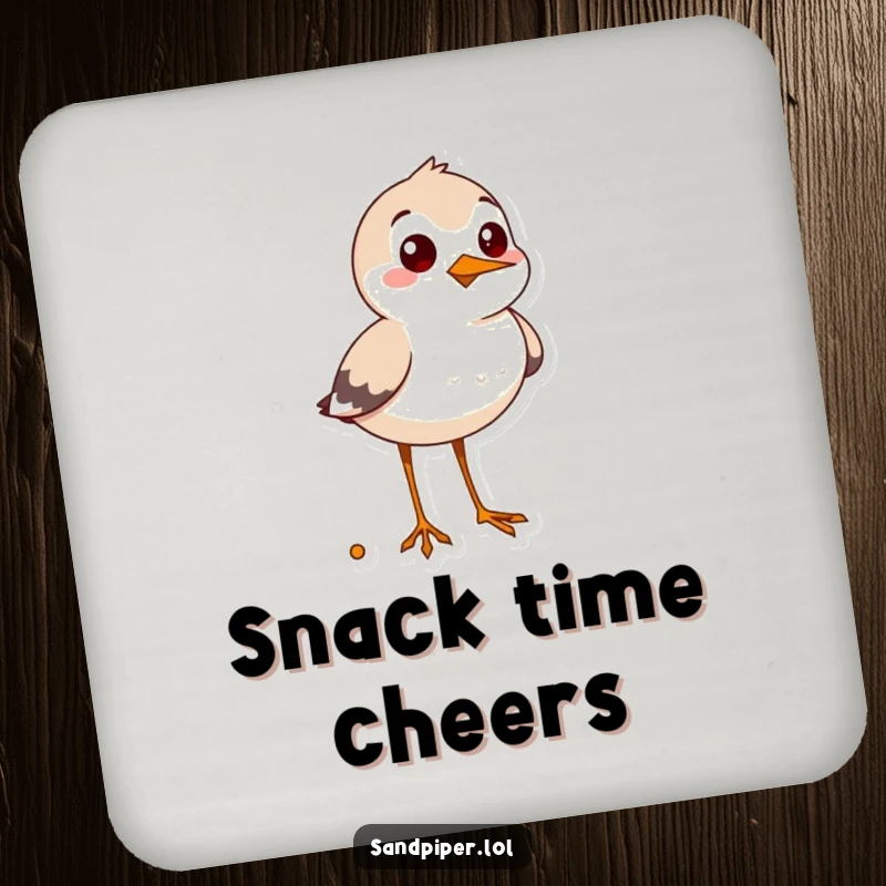 Funny sandpiper coasters, set of coasters with a cheerful bird looking for snacks, humorous home accessory.