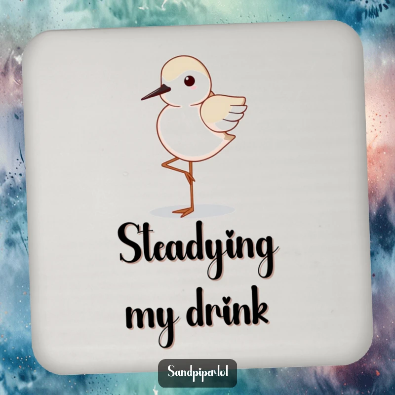 Funny Sandpiper Coaster: A coaster showing a sandpiper in a humorous, balanced one-legged pose, adding tranquil charm.