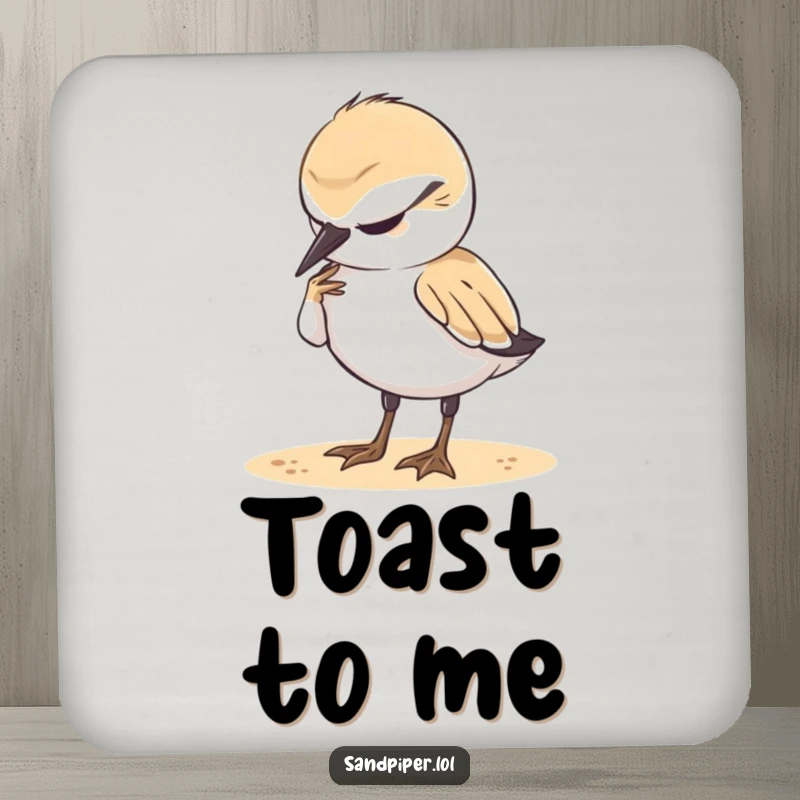 Funny Drink Coasters: A sandpiper is depicted with closed eyes, preening its feathers contentedly, adding calm to tabletops.